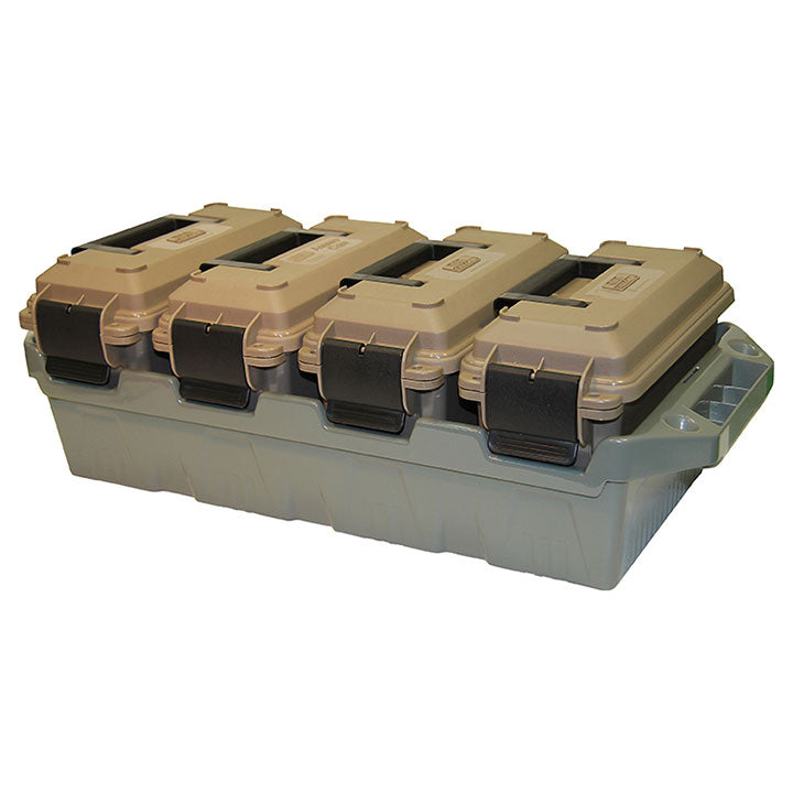 MTM AC4C 4- can Ammo Crate, Convenient size, Stackable, easy carry and transport of 30 caliber ammo, Rugged tactical carrying crate, USA Made, 23.6"L x 11.25"W x 7.5"H, Brown