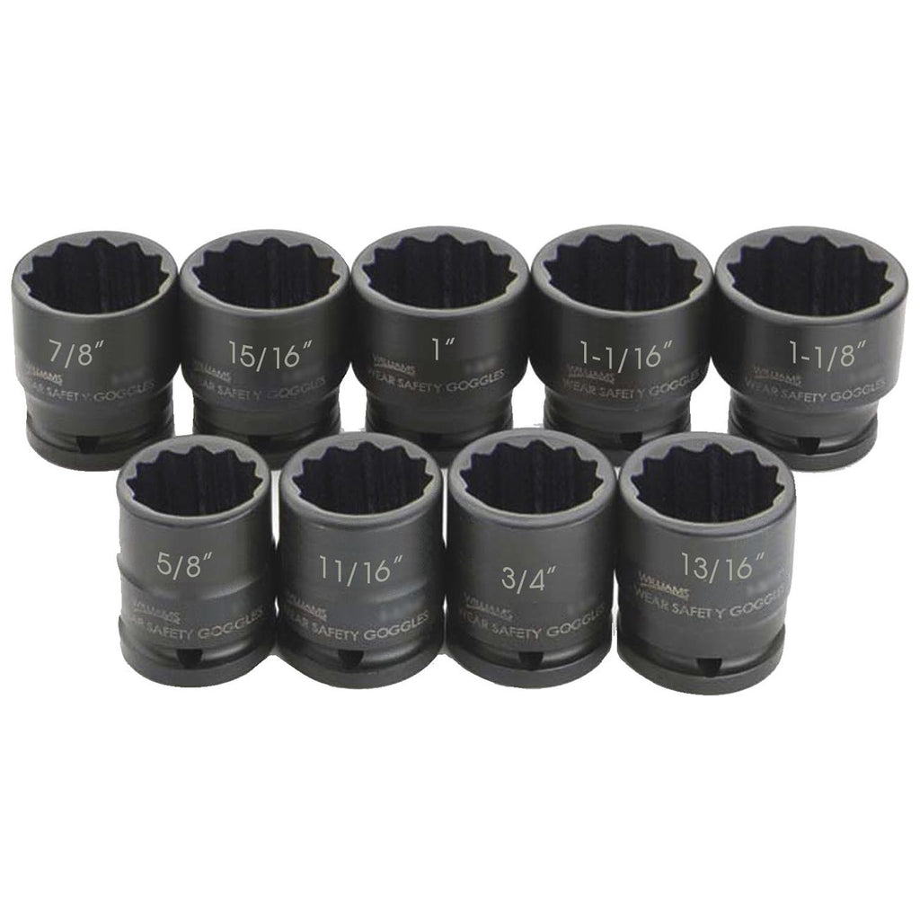 Williams JHW38925 3/4-Inch Drive 12-Point Shallow Impact Socket Set - 9-Piece
