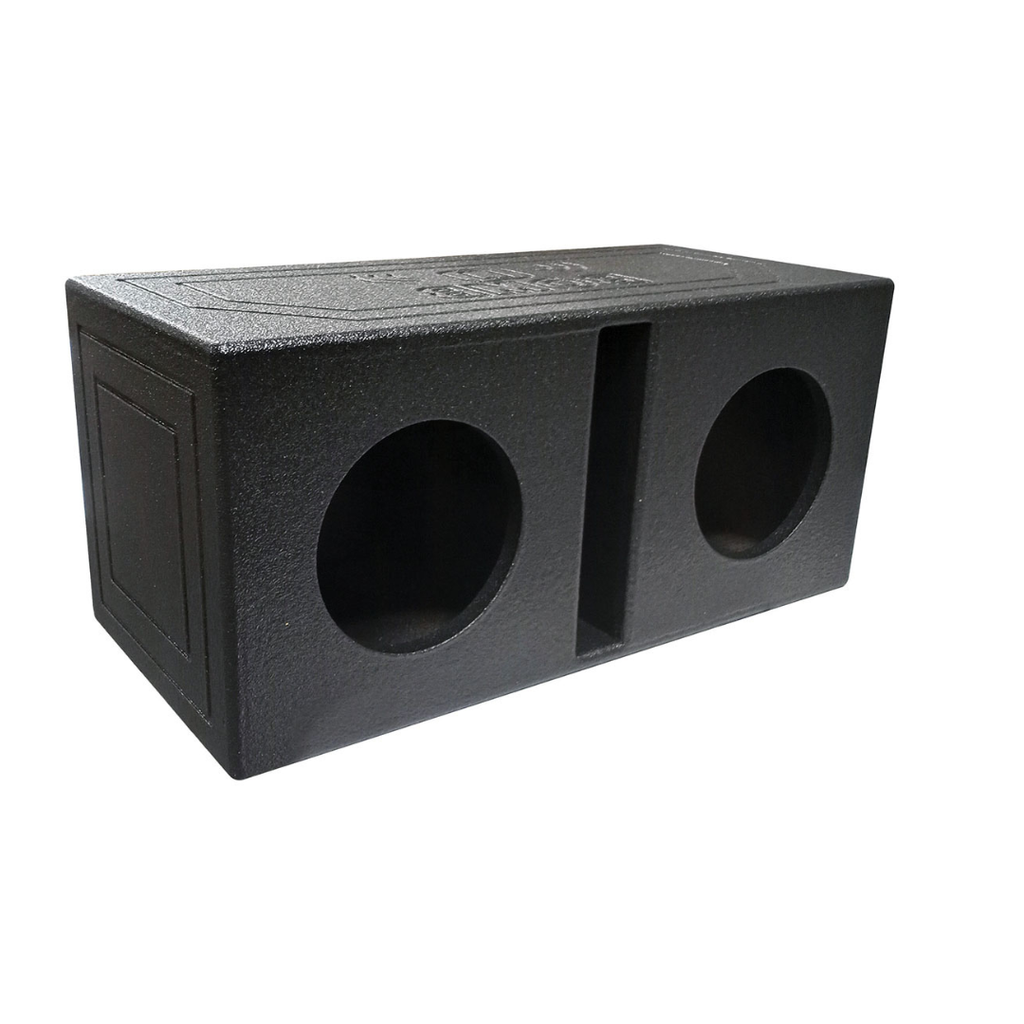 Q Power QBOMB8V Dual 8 Inch Vented Port Subwoofer Sub Box with Bedliner Spray