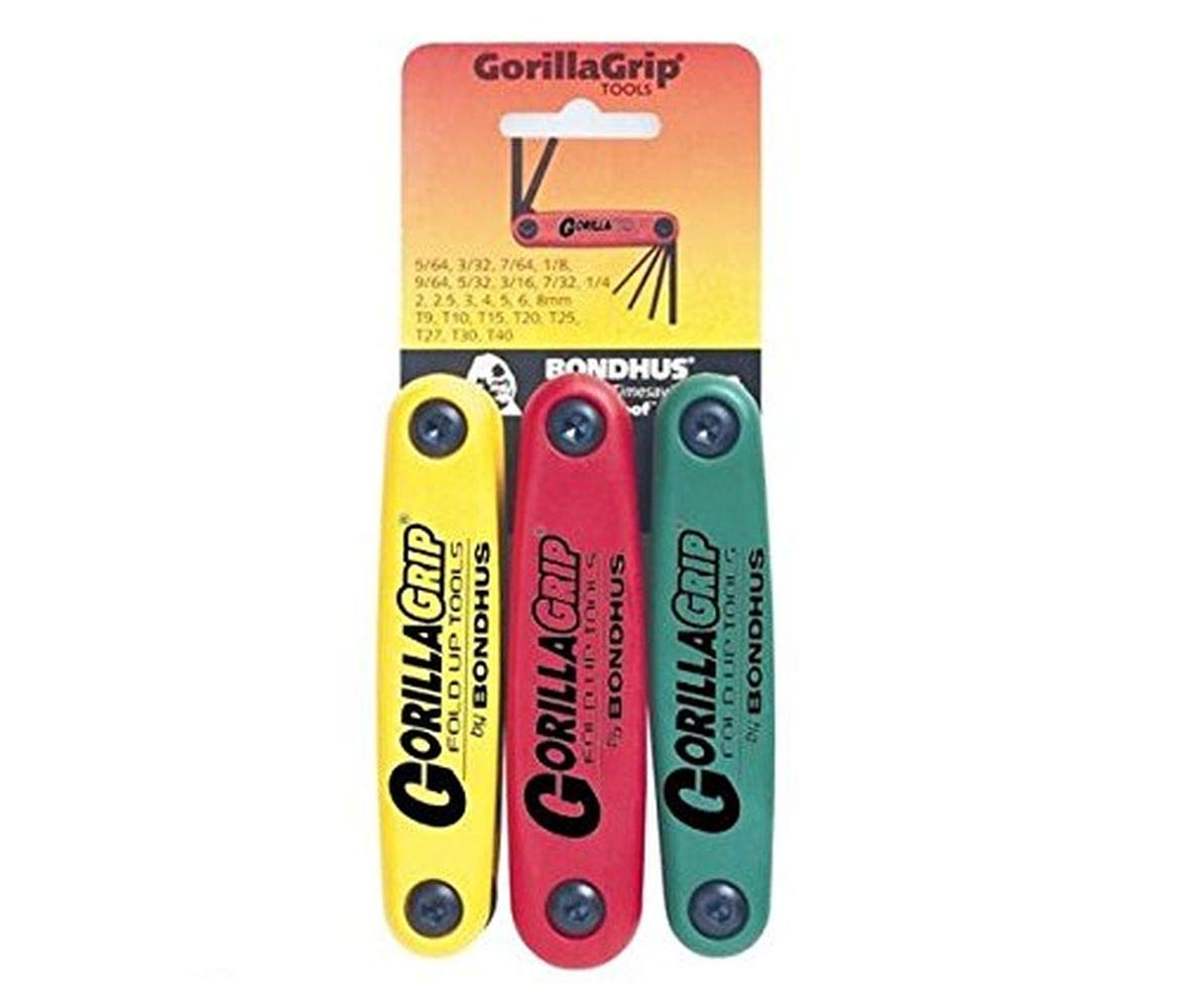 Bondhus 12533 GorillaGrip Hex and Star Fold-up Triple Pack, 12587 (2-8mm), 12589 (5/64-1/4-Inch) & 12634 (T9-T40)