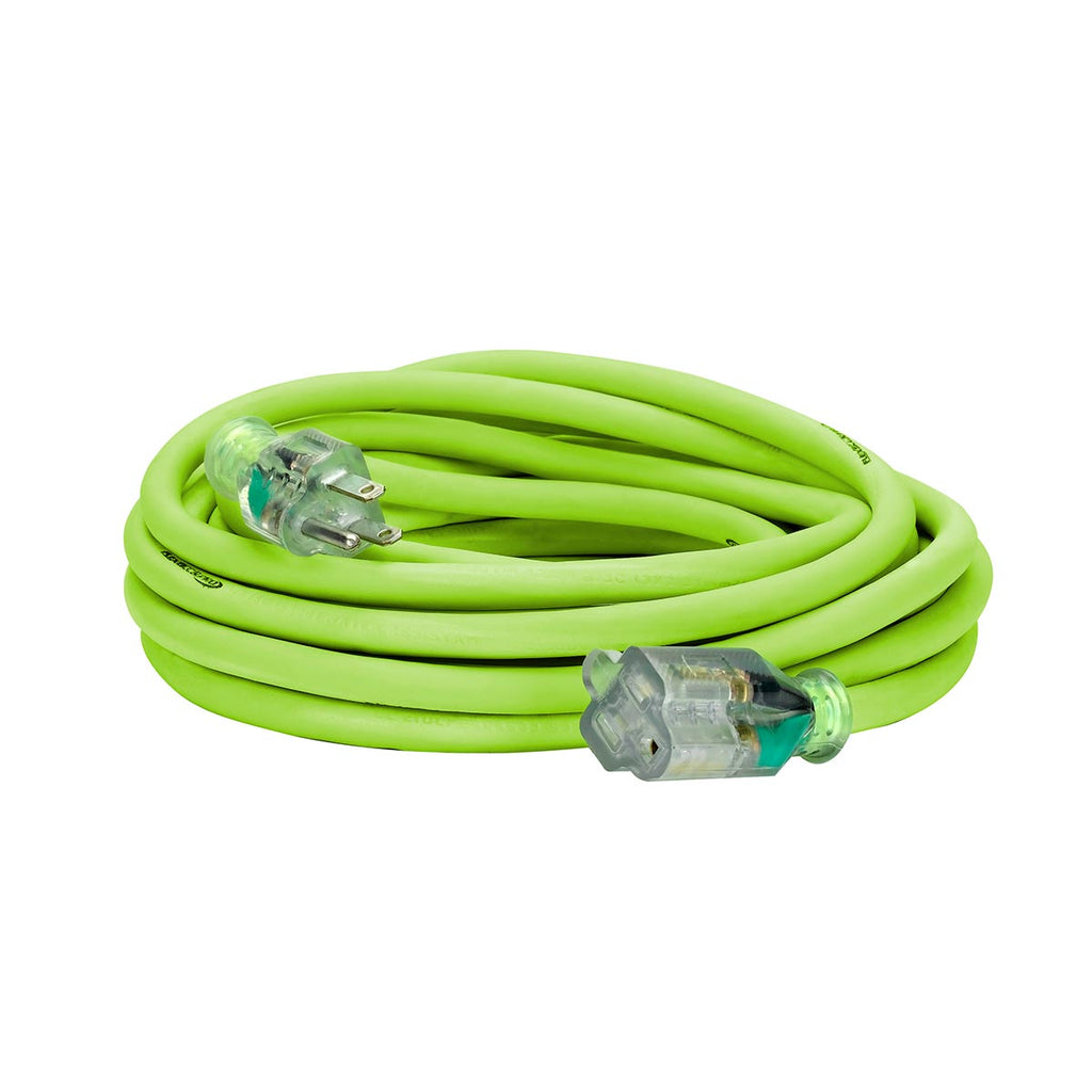 Flexzilla Pro Extension Cord, 12/3 AWG SJTW, 25 ft., Lighted Plug, Indoor/Outdoor, ZillaGreen - FZ512825