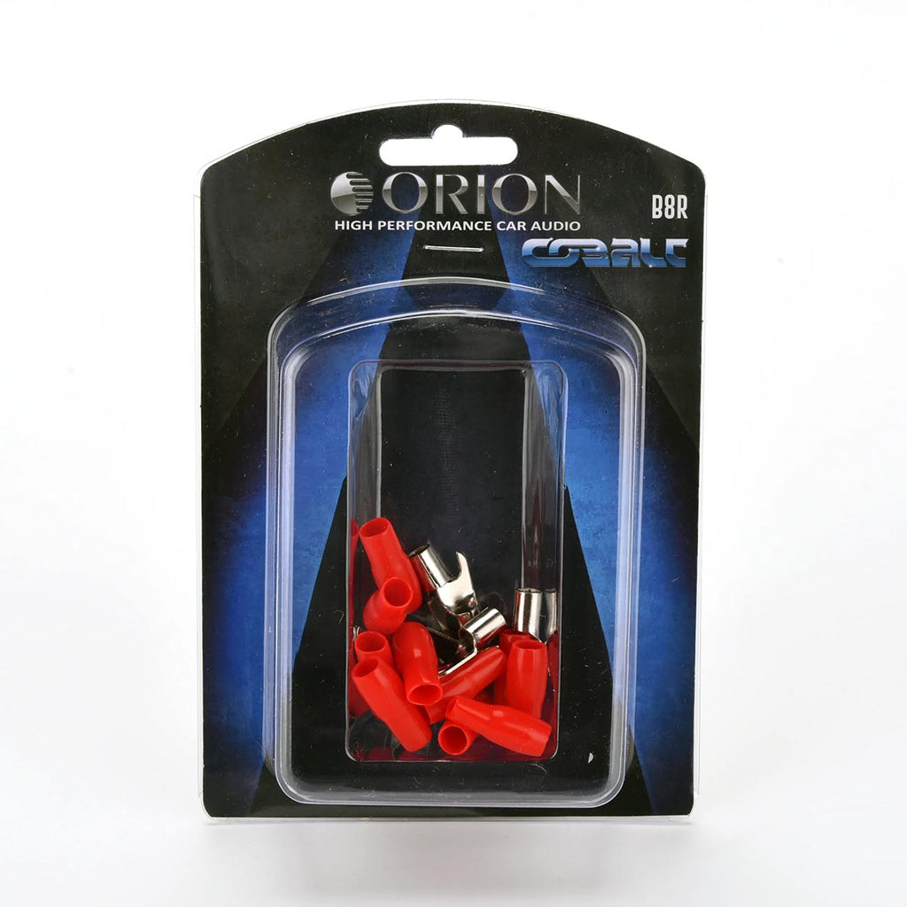 Orion Barrier Spade Fork Terminal B8R (10pcs) 8 Gauge AWG Connector Plugs - for Car Audio Terminal | Battery Cable Lug, Auto Parts, Automotive, Marine, Motorcycle, Trucks, RV - Gold Red