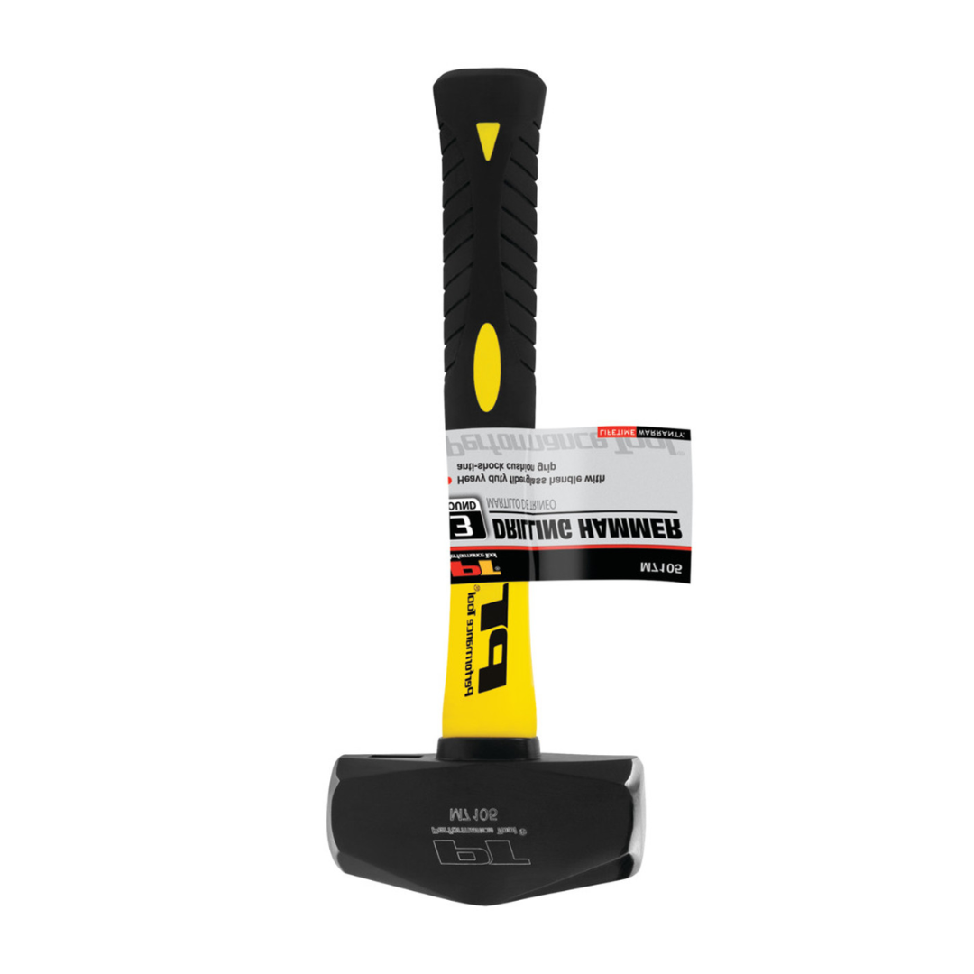 Performance Tool M7105 Heavy Duty Fiberglass Handle Hammer with Anti-Shock Rubber Cushion Grip and Mirror Polished Striking Face, 11-Inch Handle