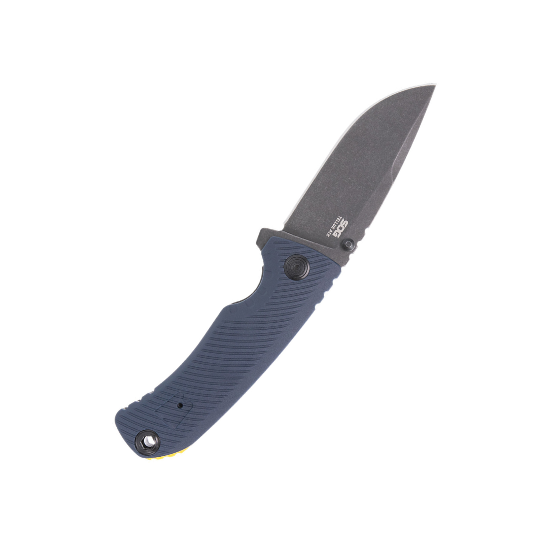 SOG Tellus ATK Outdoor Assisted Opening Frame Lock Folding Knife| Ambidextrous GRN Handle | CRYO 440C Stainless Steel Blade | Adjustable Belt Clip, Squid Ink/Yellow