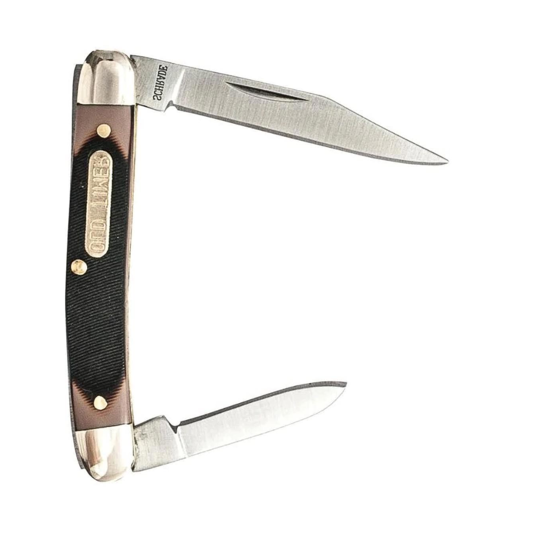 Old Timer 104OTCP Small Canoe 4.7in Stainless Steel Traditional Folding Pocket Knife with Clip Point and Drop Point Blades, Sawcut Handle, and Convenient Size for EDC, Camping, Hunting, One Size,Black