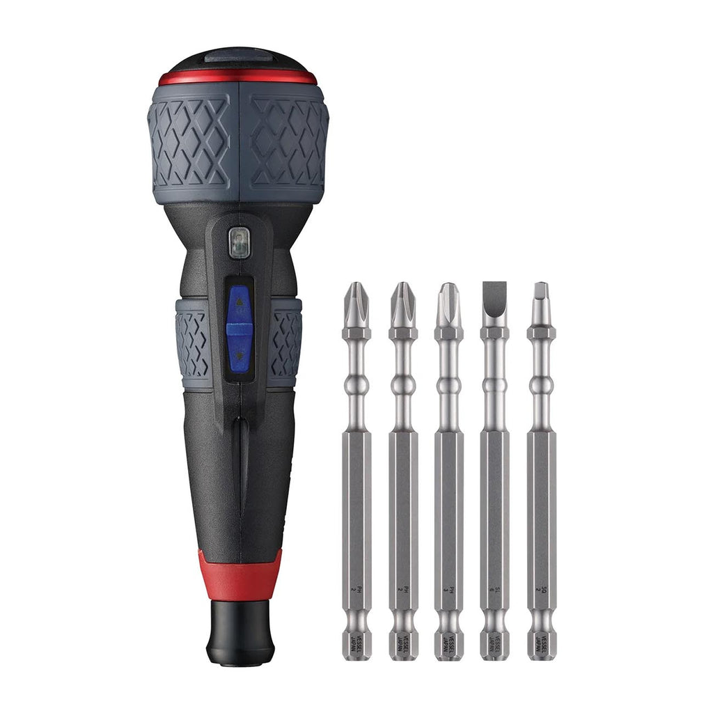 (USA Official) VESSEL e-ASSIST Screwdriver 3 SPEEDS with 5PC. Bit Set