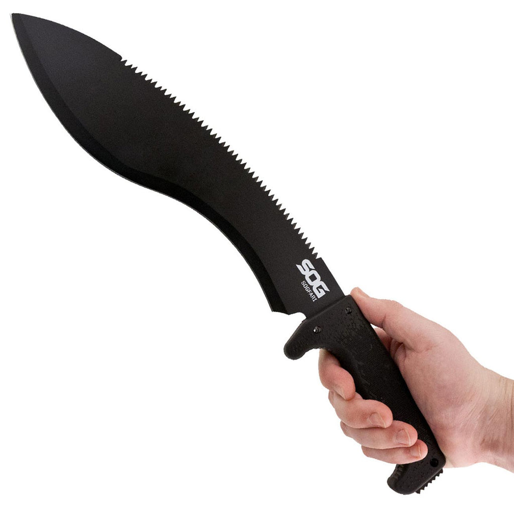 SOG Sogfari Kukri 13" Stainless Steel Survival Machete Knife | Saw on the Back of the Blade, Textured Handle, Nylon Sheath