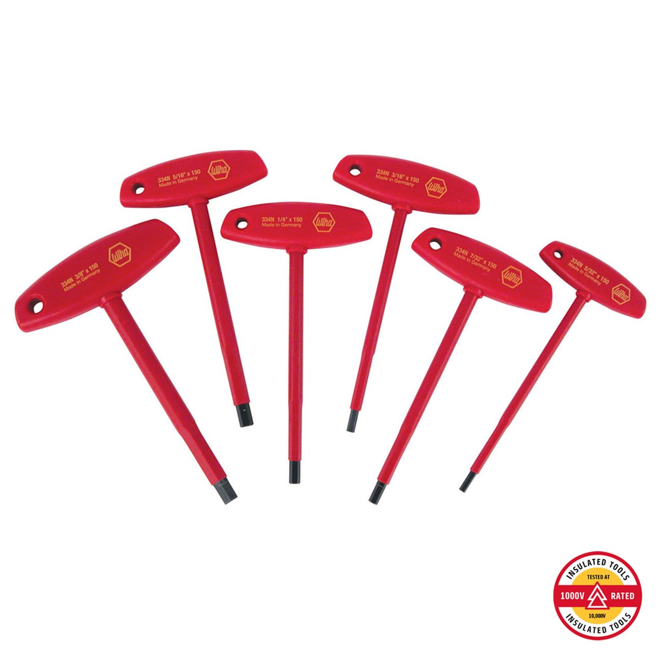Wiha 33490 6 Piece 1000 Volt Insulated T-Handle Inch Hex Key Set