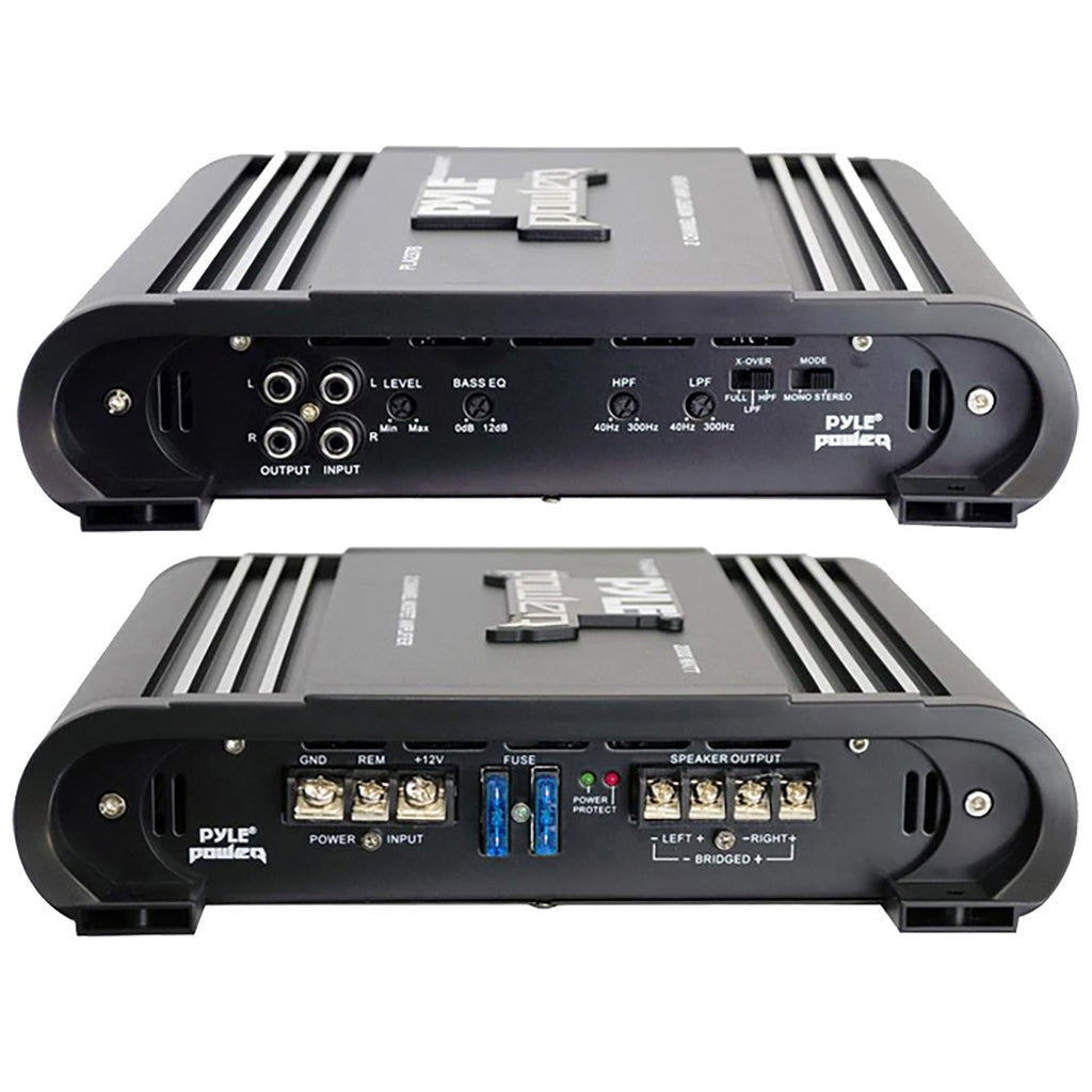 Pyle 2 Channel Car Stereo Amplifier - 2000W High Power Dual Channel Bridgeable Audio Sound Auto Small Speaker Amp Box w/ MOSFET, Crossover, Bass Boost Control, Silver Plated RCA Input Output-PLA2378