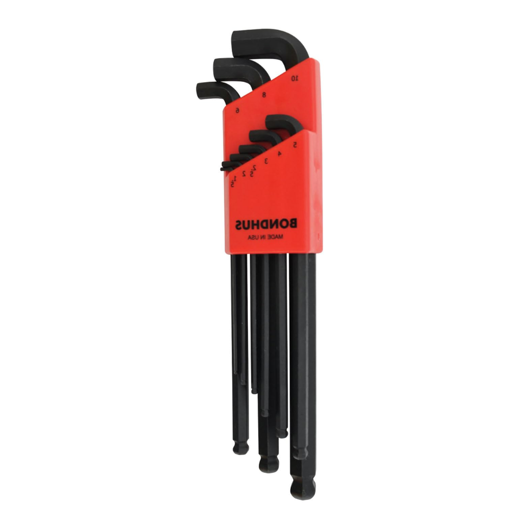 Bondhus 16599 Balldriver Stubby Metric Hex Key Set, 9-Piece Ball End L-Wrench Set 1.5mm–10mm, ProGuard Finish, Made in USA