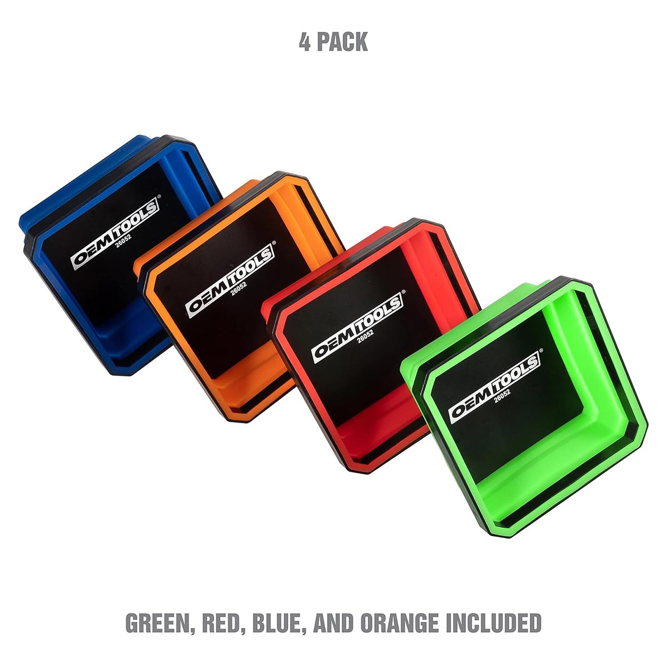 OEMTOOLS 26052 Foldable Magnetic Tray Set, Magnetic Tray for Mechanic's Small Parts, Sorting and Storage, Collapsible, 4-1/2" Square, 2 lb. Capacity, 4 Colors