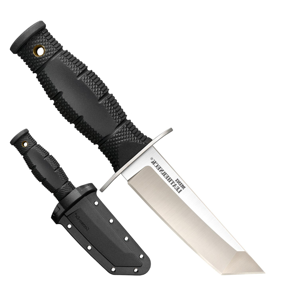 Cold Steel Mini Leatherneck Tanto Point Compact Lightweight 3.5" 8CR13MOV Steel Fixed Blade Outdoor Hunting Utility Knife, 3.25" Textured Ergonomic Kray-EX Handle, Secure-EX Sheath
