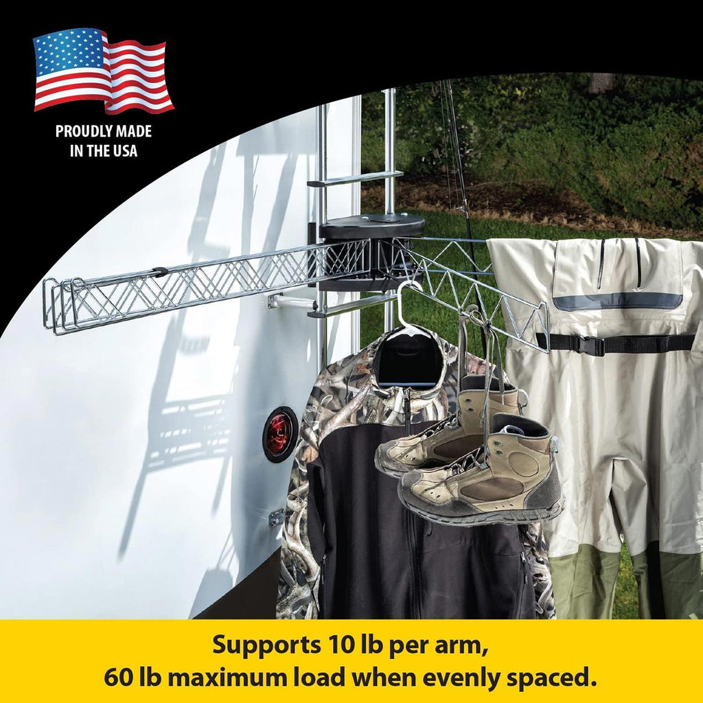 Stromberg Carlson Extend-A-Line 35" Long Versatile Swing Arm Drying Rack and Clothes Hanger with Swinging Towel Bar and Folding Clothes Hanger for RVs, Motorhomes, Campers & Home