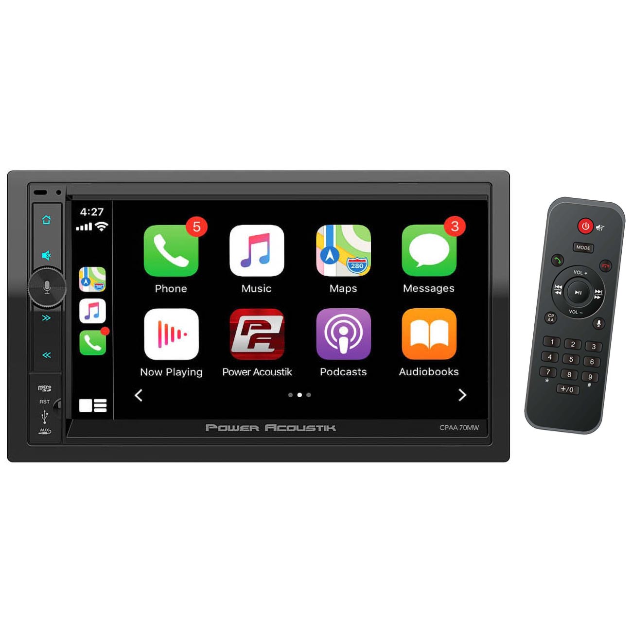 Power Acoustik CPAA70MW 7” Double DIN Car Stereo – Wireless Apple CarPlay & Android Auto, Bluetooth, Touchscreen Multimedia Receiver, Backup Camera Ready