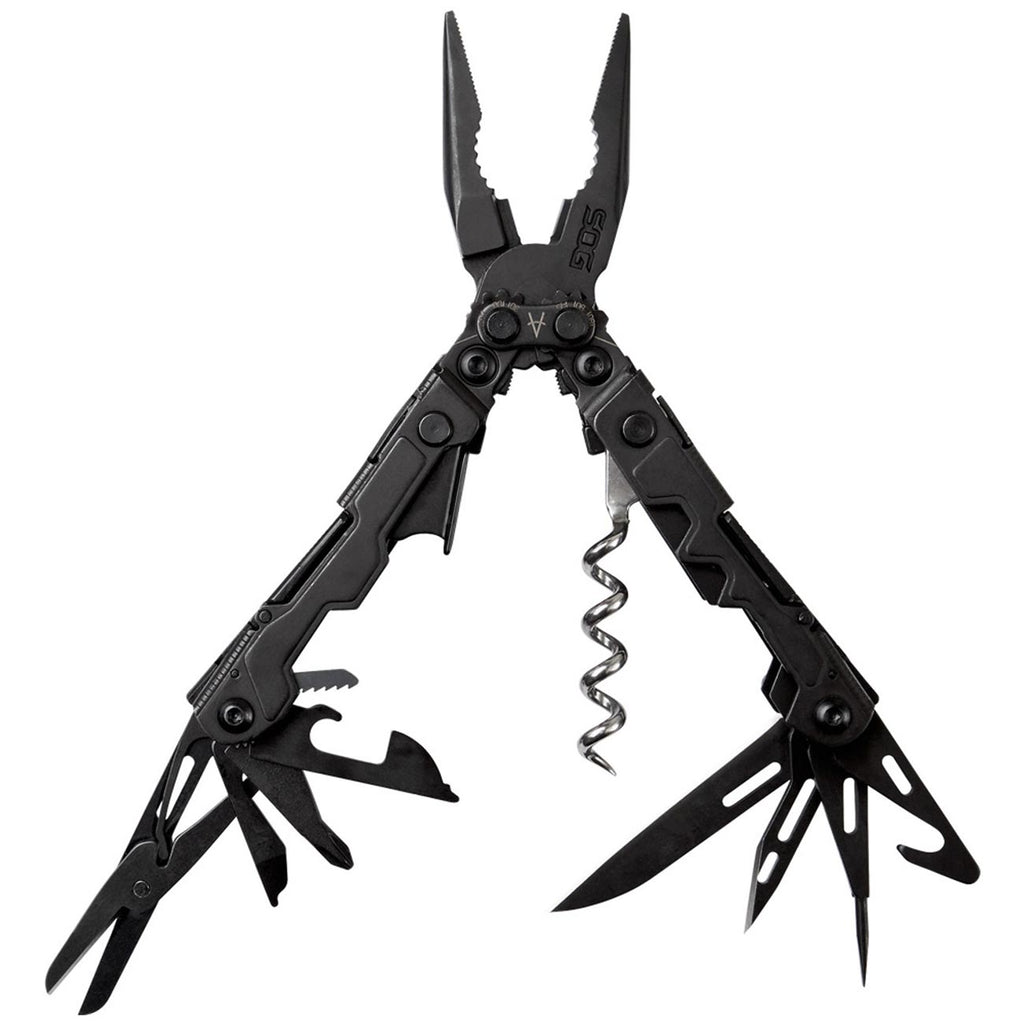 SOG PowerLitre Mini Utility Multi-Tool w/ 19 Lightweight Tools, Compact 5 Inch Long Utility Tool with Knife, Screwdriver, Hex Bit Holder, Black
