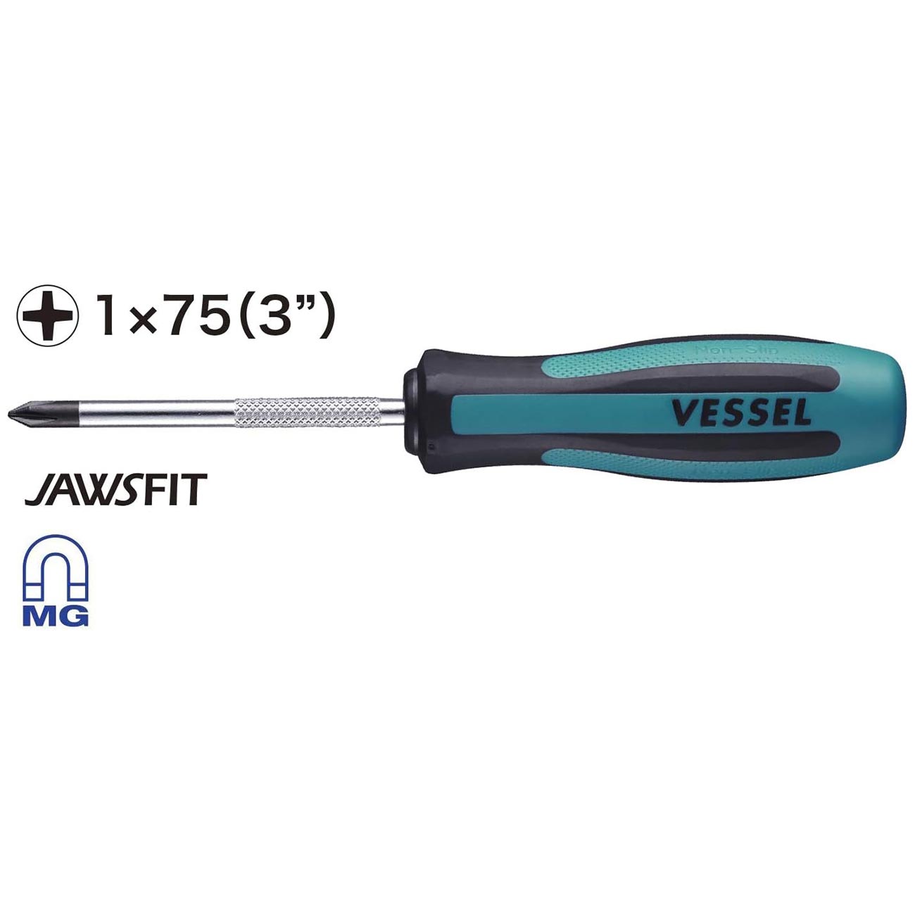 Vessel 900P175 Megadora JAWSFIT Screwdriver – JIS Cross Point +1 x 75mm