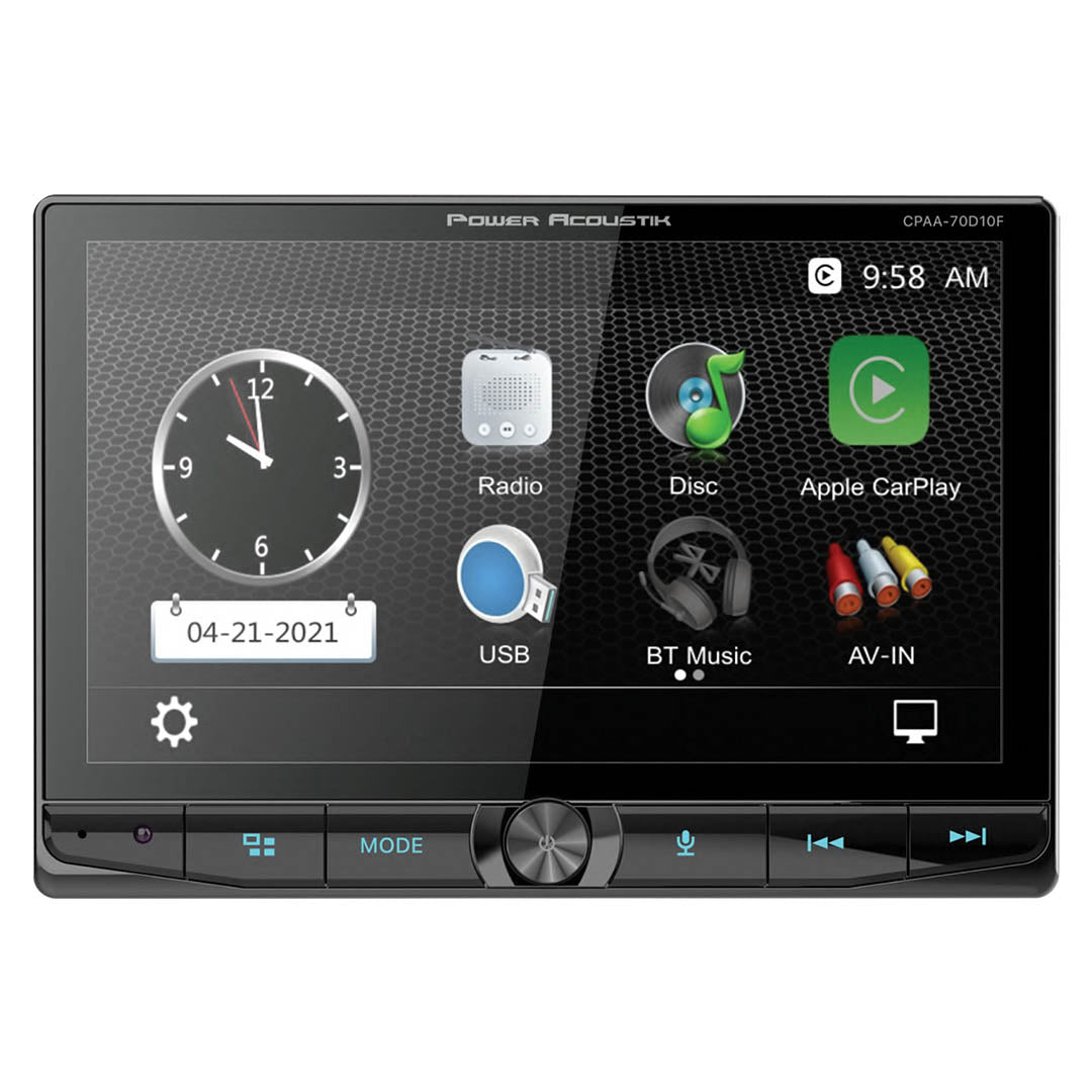 Power Acoustik CPAA-70D10F Car Stereo - Apple CarPlay & Android Auto Head Unit, 10.6" Floating Double DIN Touchscreen Car Stereo with Bluetooth, Aux Input, USB, SD, AM/FM Receiver, CD DVD Player