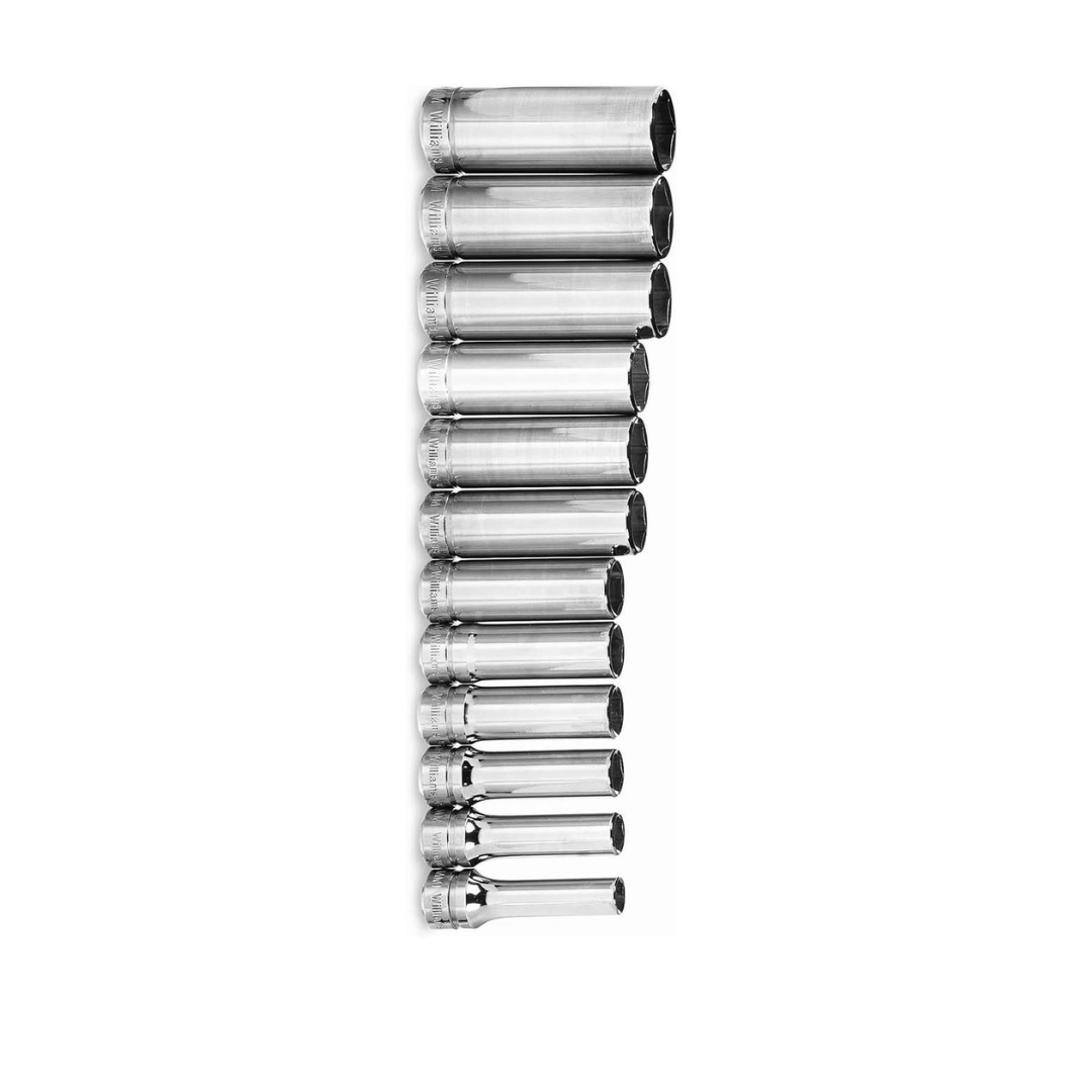 Williams JHWMSBD12HRC SUPERTORQUE 12-Piece 3/8-Inch Drive Deep Metric 6 Point Socket Set (Range: 8mm - 19mm), High-Polished Chrome Finish, Designed for Maximum Engagement on 6-Point Fasteners