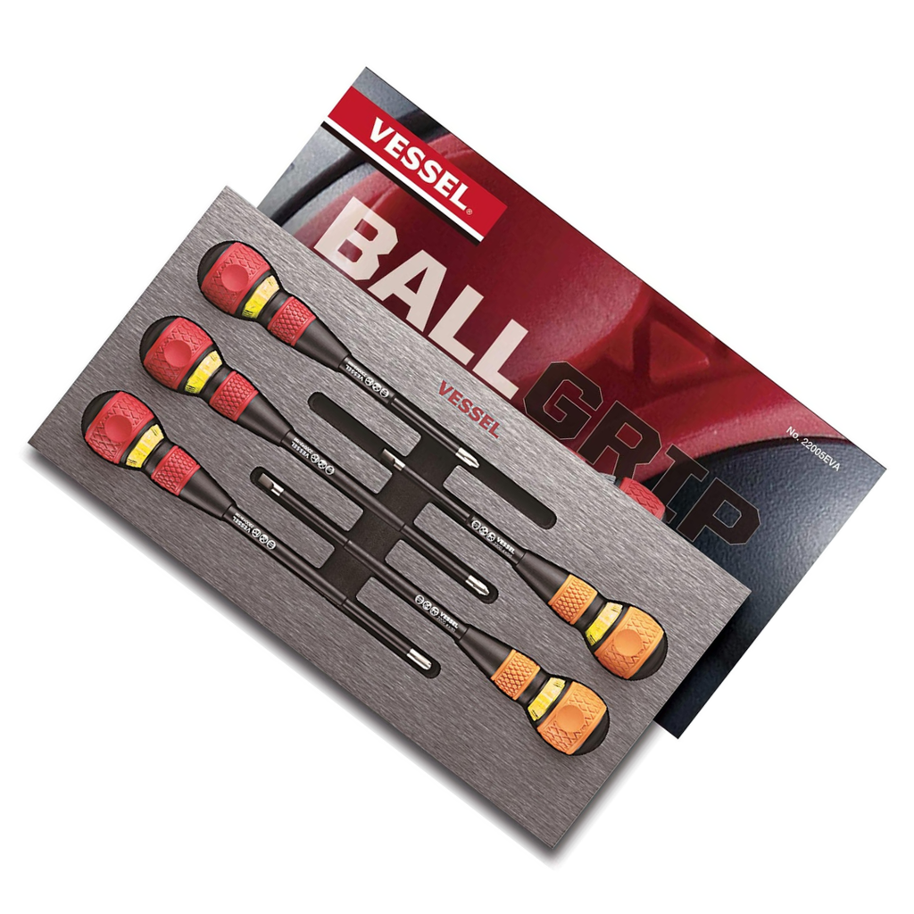 Vessel 22005EVA Ratcheting Ball Grip Screwdriver Set – 5-Piece Ratchet Handle Screwdriver Kit