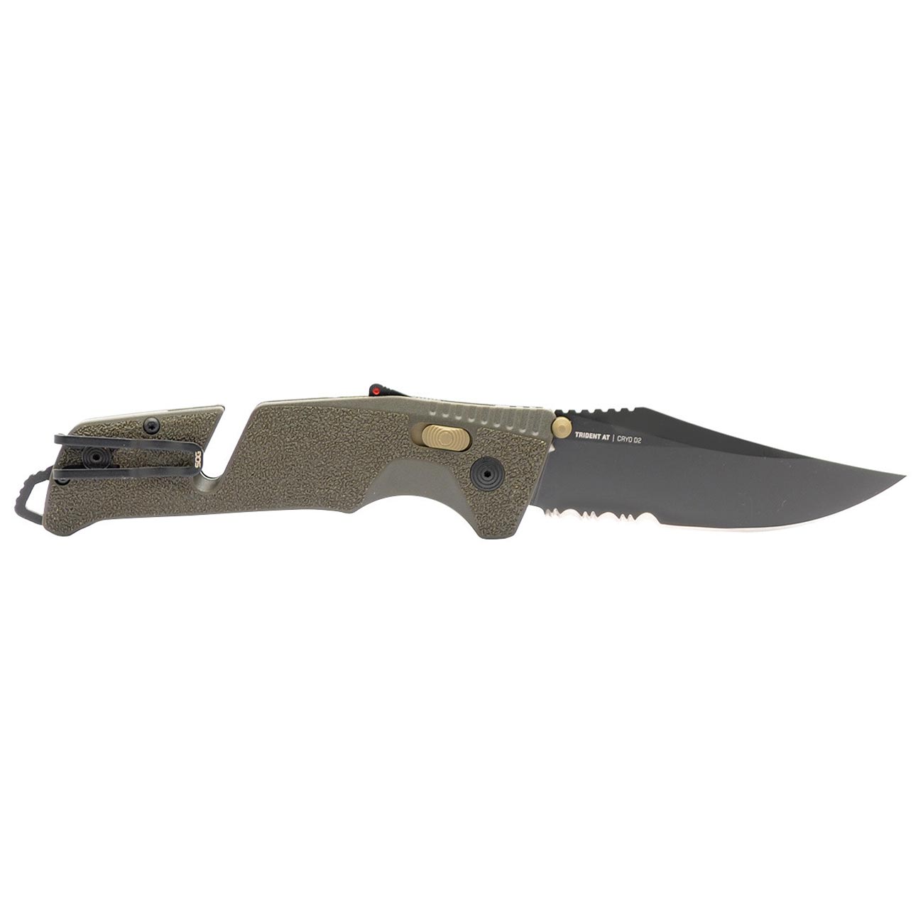 SOG Trident at Ambidextrous Professional Partially Serrated Folding Knife | Heat-Treated CRYO D2 Stainless Steel Blade, Olive Drab