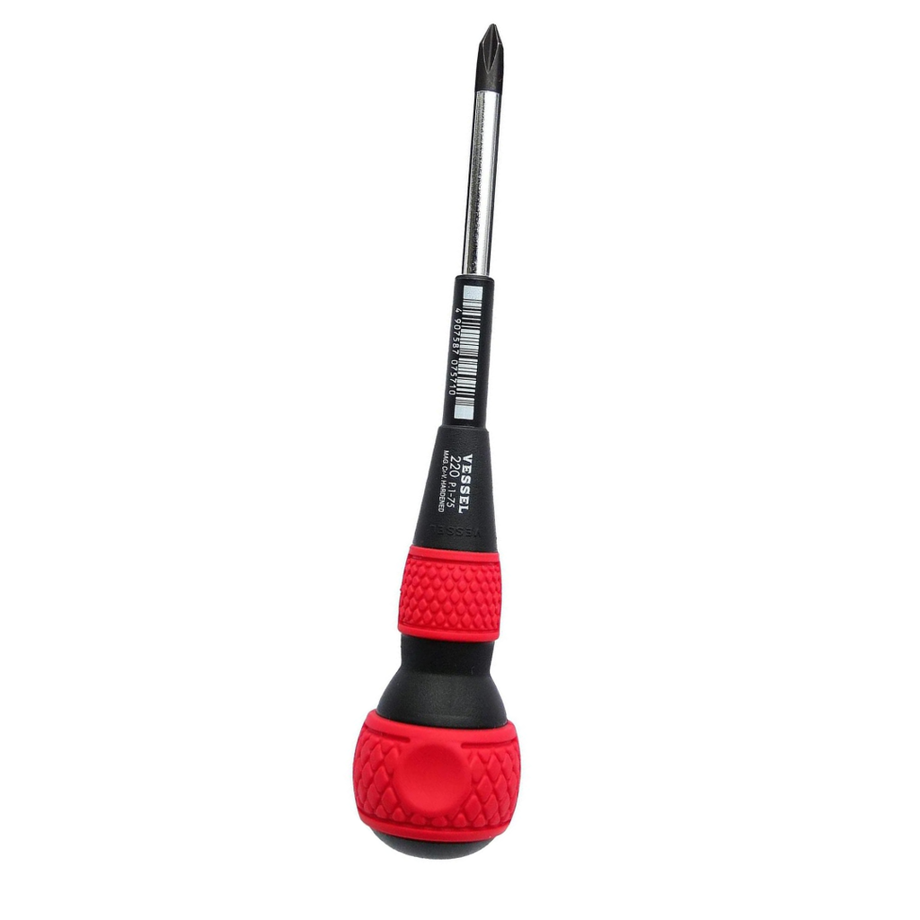Vessel 220P175 Ball Grip Screwdriver – Phillips #1 x 75mm JIS Precision Driver, Ergonomic Ball Handle, Magnetized Tip, Professional Hand Tool