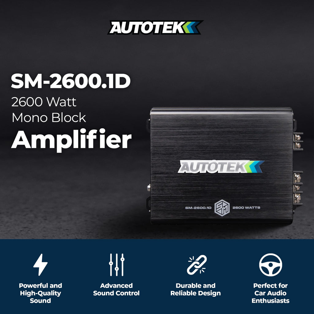Autotek Street Machine 2600W Monoblock Car Audio Amplifier with Bass Knob & Equalizer to Optimize Frequencies for Subwoofers and Full-Range Speakers