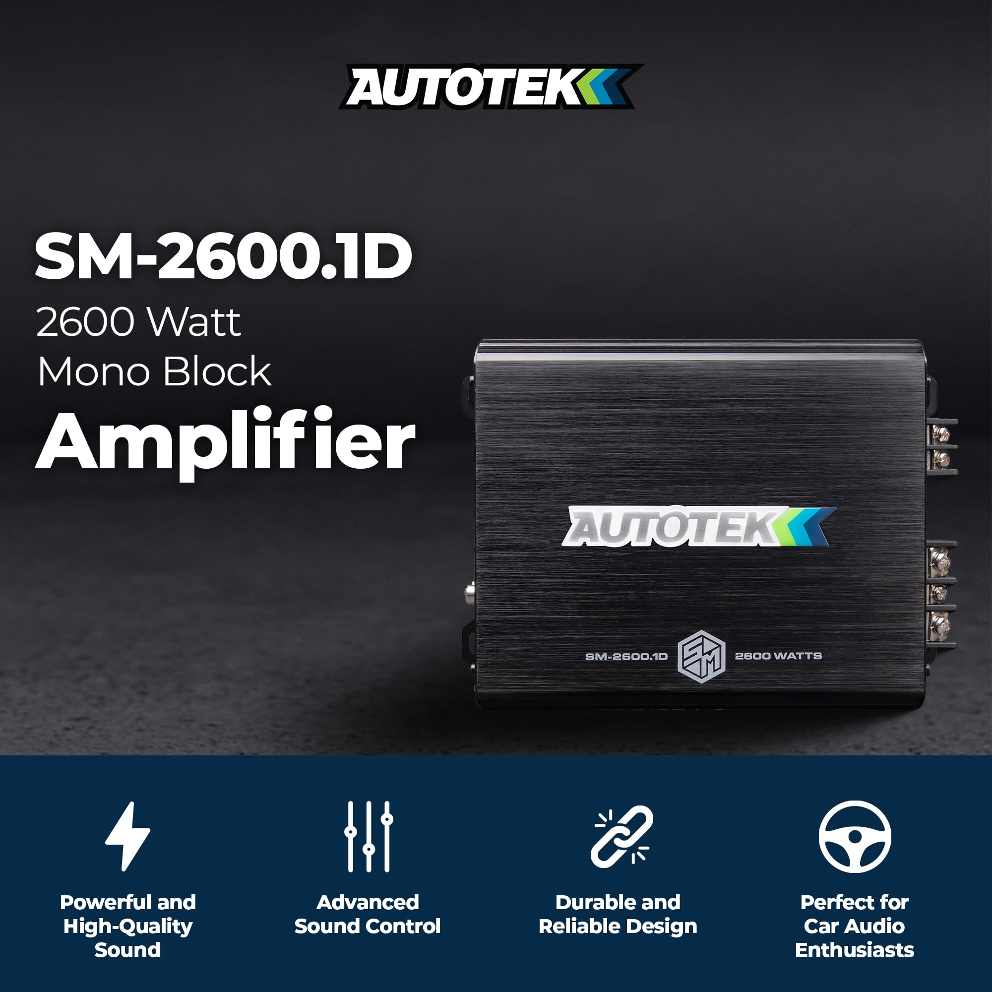 Autotek Street Machine 2600W Monoblock Car Audio Amplifier with Bass Knob & Equalizer to Optimize Frequencies for Subwoofers and Full-Range Speakers