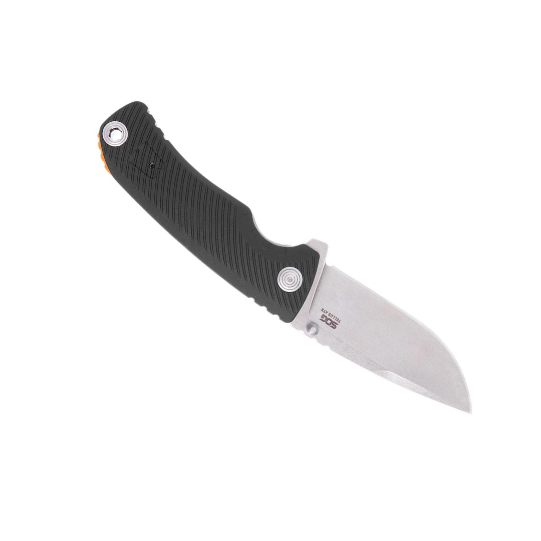 SOG Tellus ATK Outdoor Assisted Opening Frame Lock Folding Knife | Ambidextrous GRN Handle | CRYO 440C Stainless Steel Blade | Adjustable Belt Clip, Black/Blaze Orange