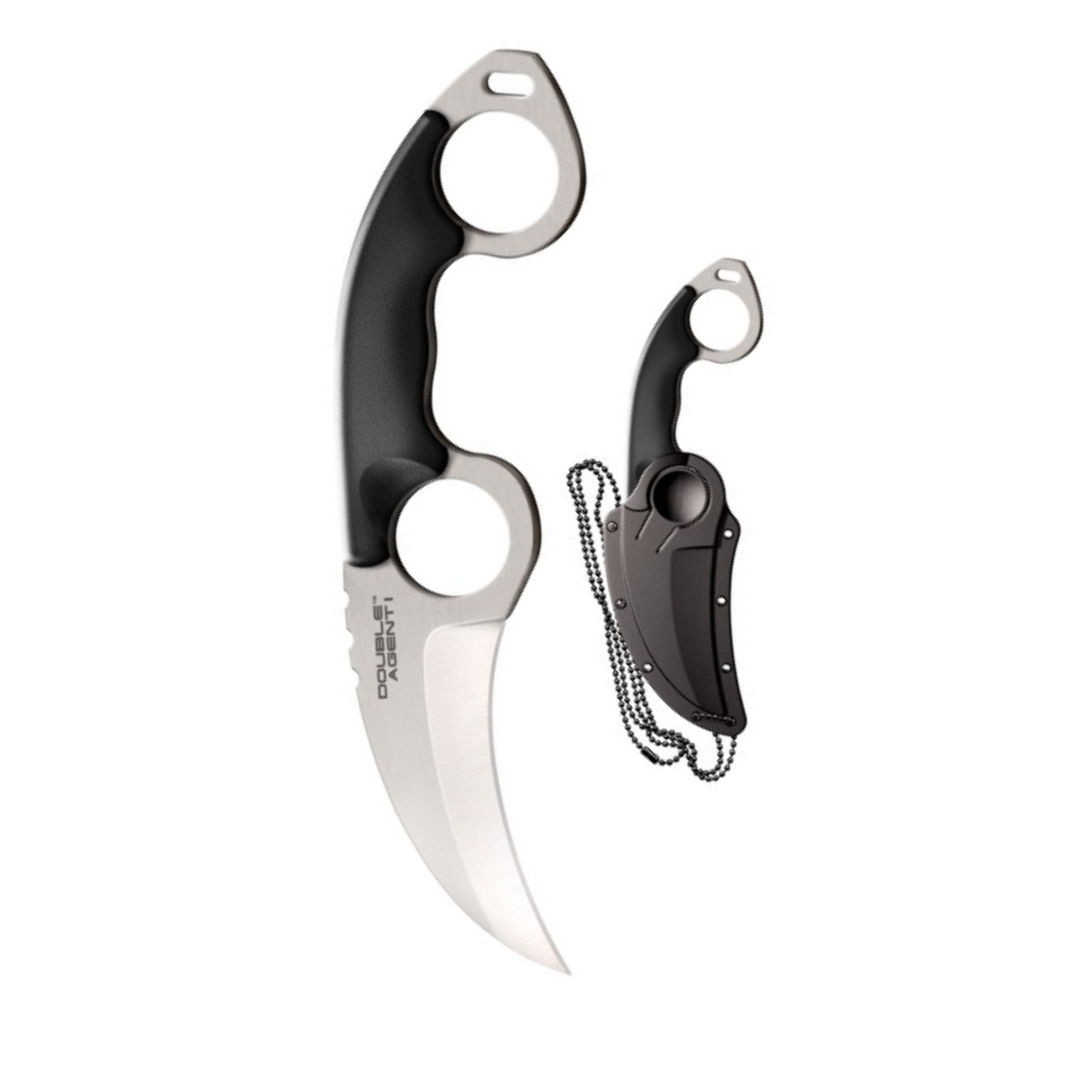 Cold Steel Double Agent Durable Lightweight Japanese AUS8A Steel Karambit Shape 3" Fixed Blade Tactical Outdoor Hunting Knife, Kray-Ex Handle, Secure-Ex Sheath - Plain Edge