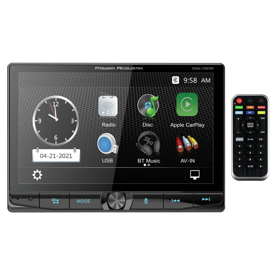 Power Acoustik CPAA-70D10F Car Stereo - Apple CarPlay & Android Auto Head Unit, 10.6" Floating Double DIN Touchscreen Car Stereo with Bluetooth, Aux Input, USB, SD, AM/FM Receiver, CD DVD Player