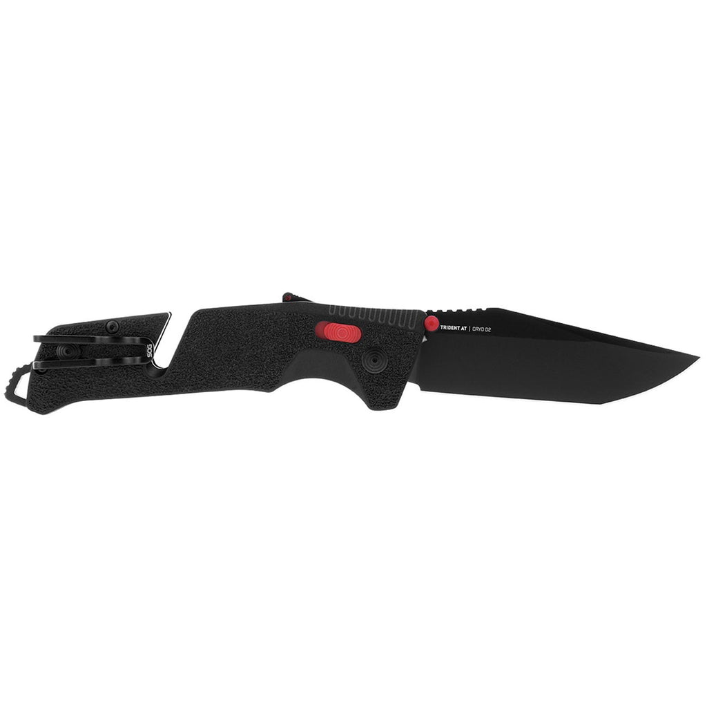 SOG Trident at Ambidextrous Professional Tanto Folding Knives | Heat-Treated CRYO D2 3.75" Stainless Steel Blade, Black/Red