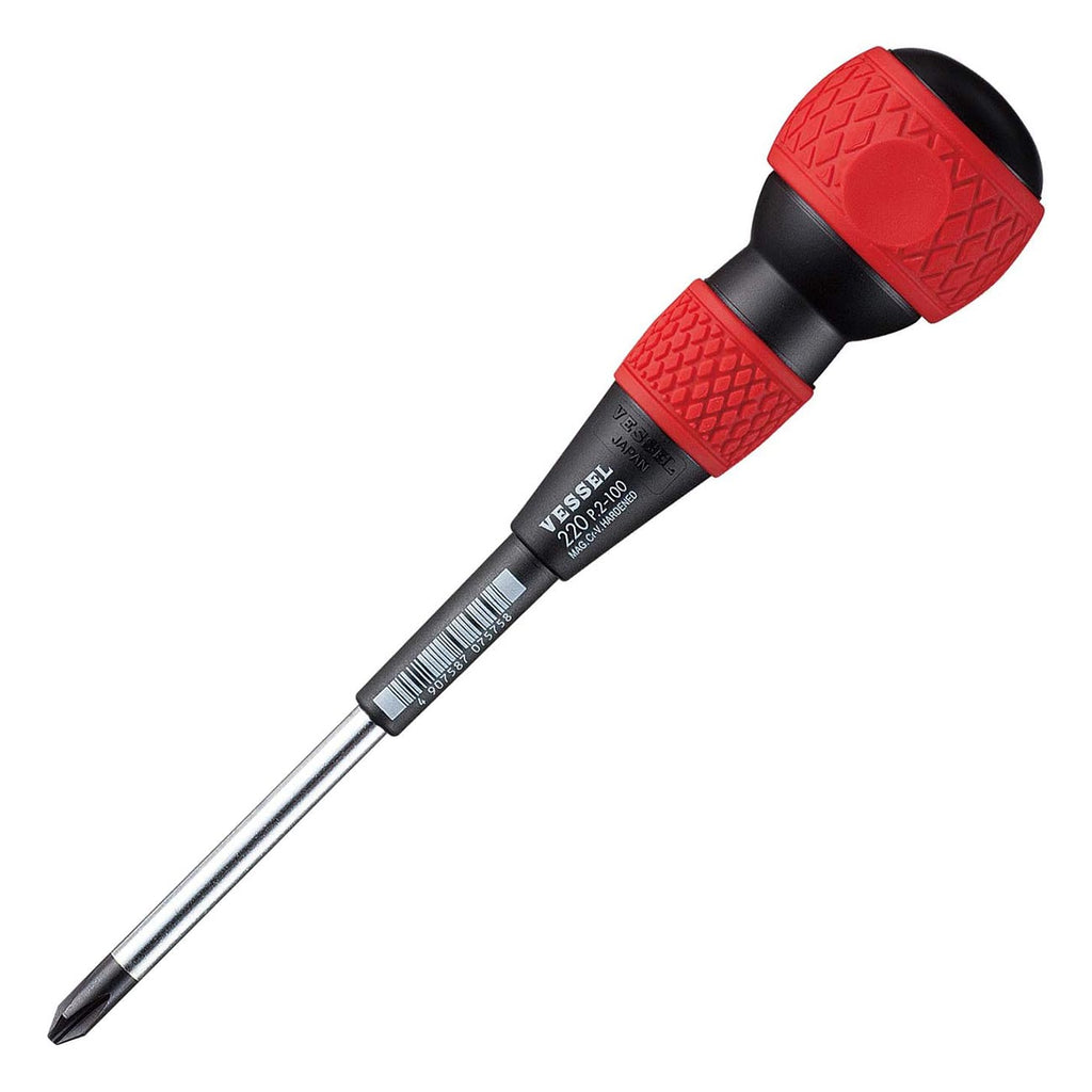 Vessel 220P2100 Ball Grip Screwdriver – Phillips #2 x 100mm JIS Precision Driver, Ergonomic Ball Handle, Magnetized Tip, Professional Hand Tool