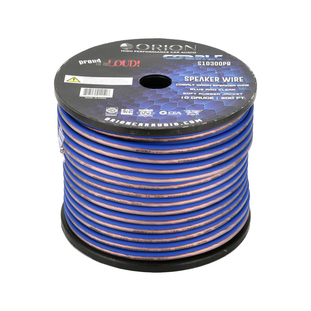 Orion Cobalt S10300PB 10 Gauge AWG (300-Ft Blue/Clear) High Powered Car Speaker Wire Roll, Surround Sound, Home Theater Speakers, RV Audio | 2x10 Gauge Speaker Cable/Wire Roll