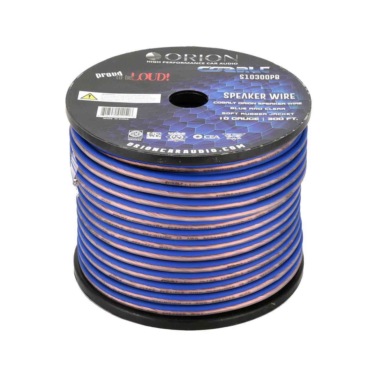 Orion Cobalt S10300PB 10 Gauge AWG (300-Ft Blue/Clear) High Powered Car Speaker Wire Roll, Surround Sound, Home Theater Speakers, RV Audio | 2x10 Gauge Speaker Cable/Wire Roll