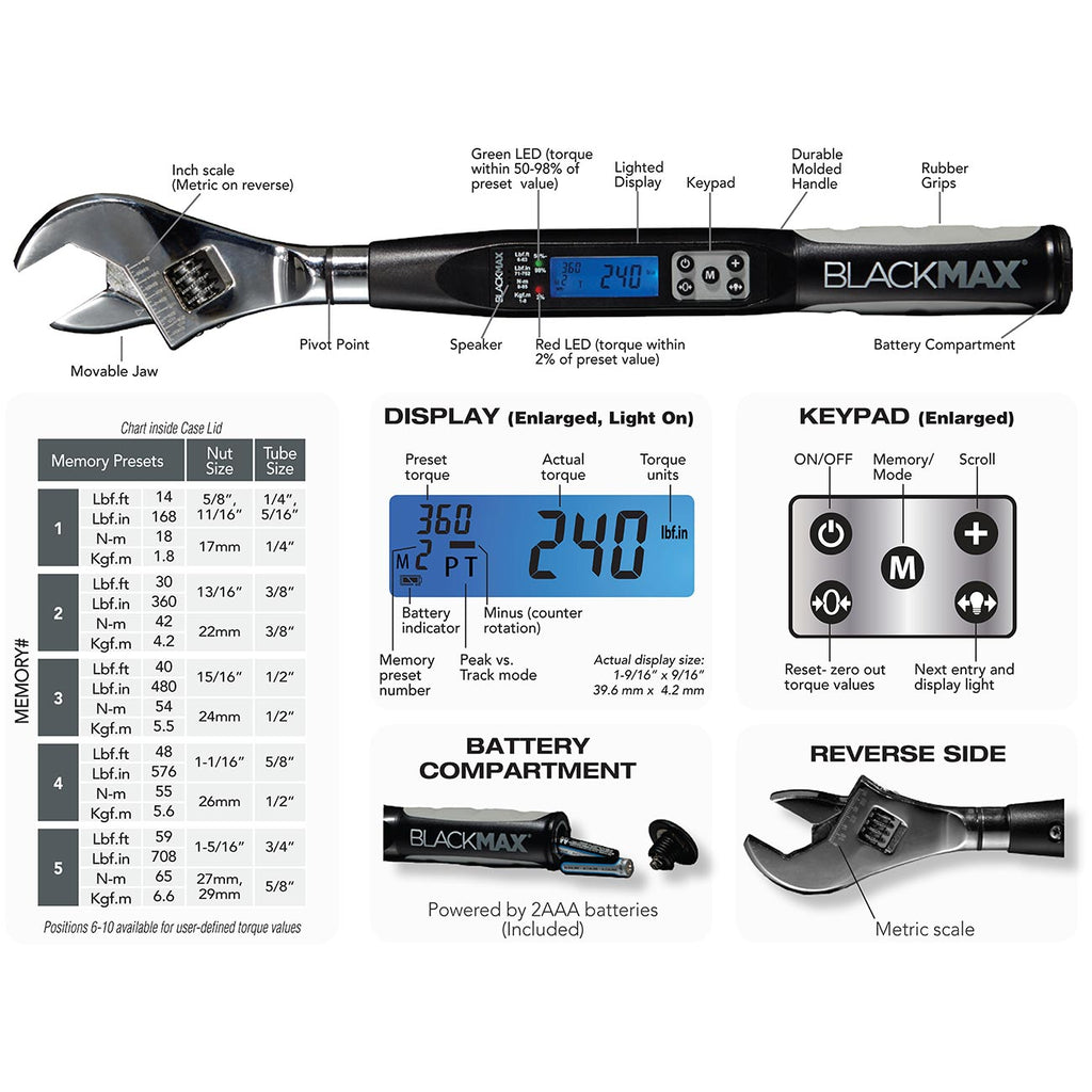 CPS BLACKMAX BTLDTW Adjustable Electronic Torque Wrench