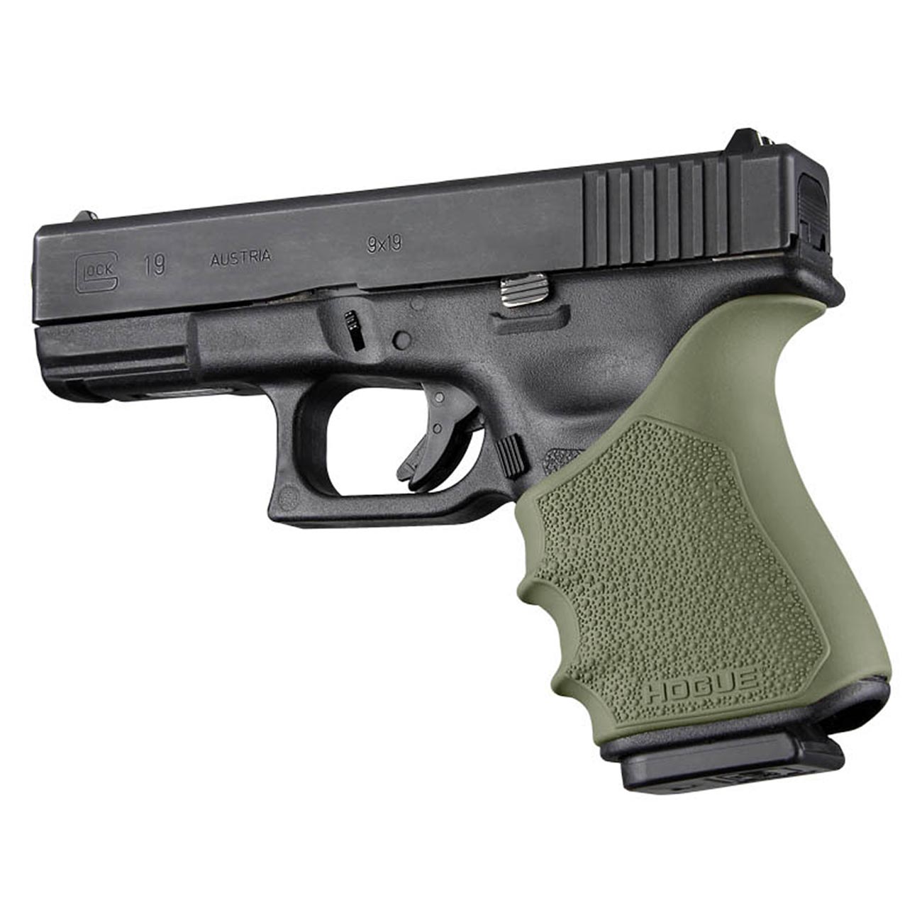 Hogue HandAll Beavertail Rubber Grip Sleeve for Glock 19, 23, 32, 38 (Gen 3-4), OD Green - 17041