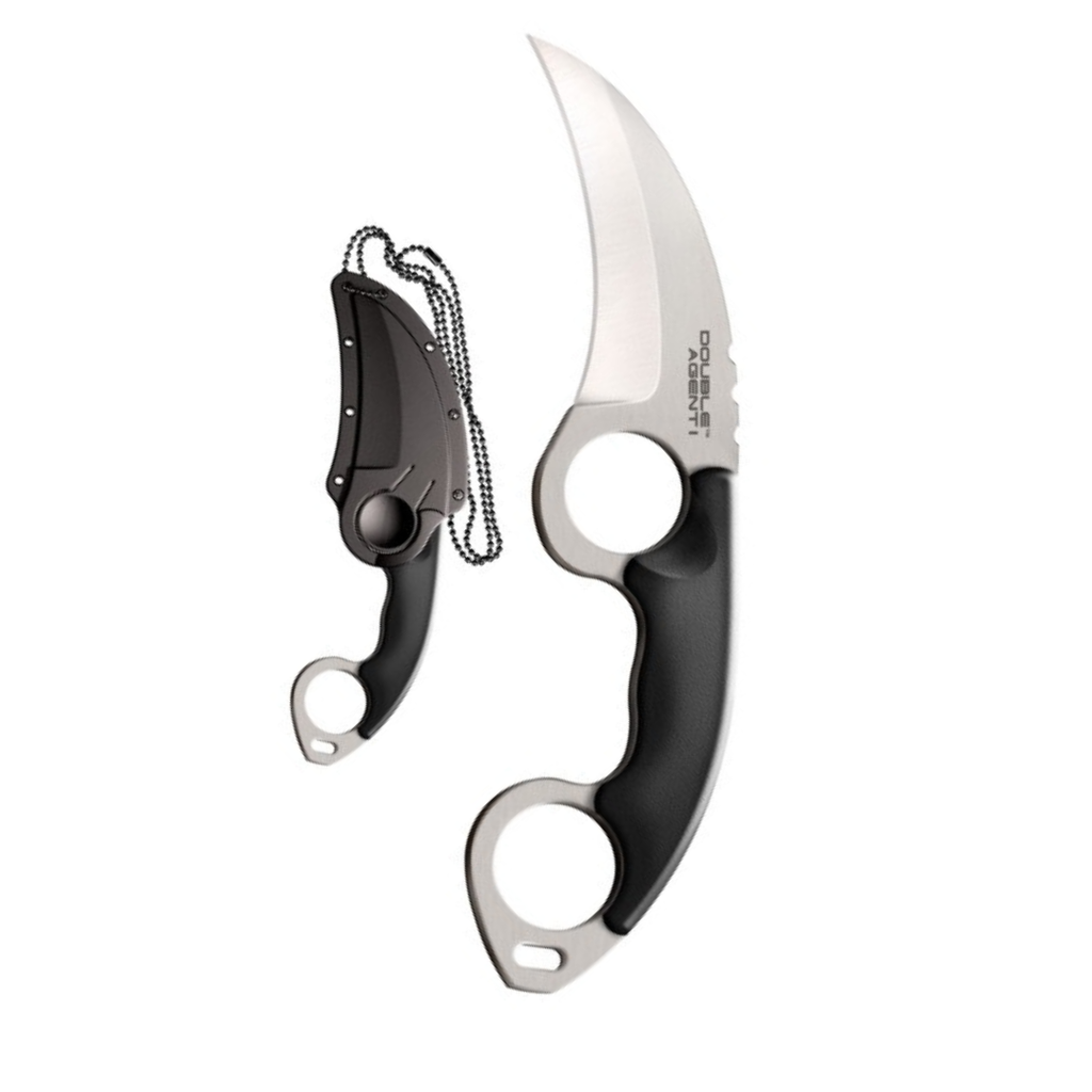 Cold Steel Double Agent Durable Lightweight Japanese AUS8A Steel Karambit Shape 3" Fixed Blade Tactical Outdoor Hunting Knife, Kray-Ex Handle, Secure-Ex Sheath - Plain Edge