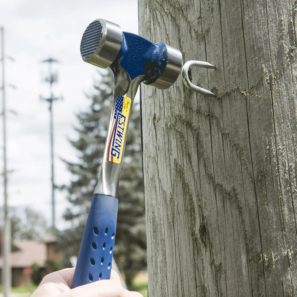 ESTWING Lineman's Hammer - 40 oz Electrical Utility Tool with Smooth/Milled Face & Shock Reduction Grip - E3-40LM