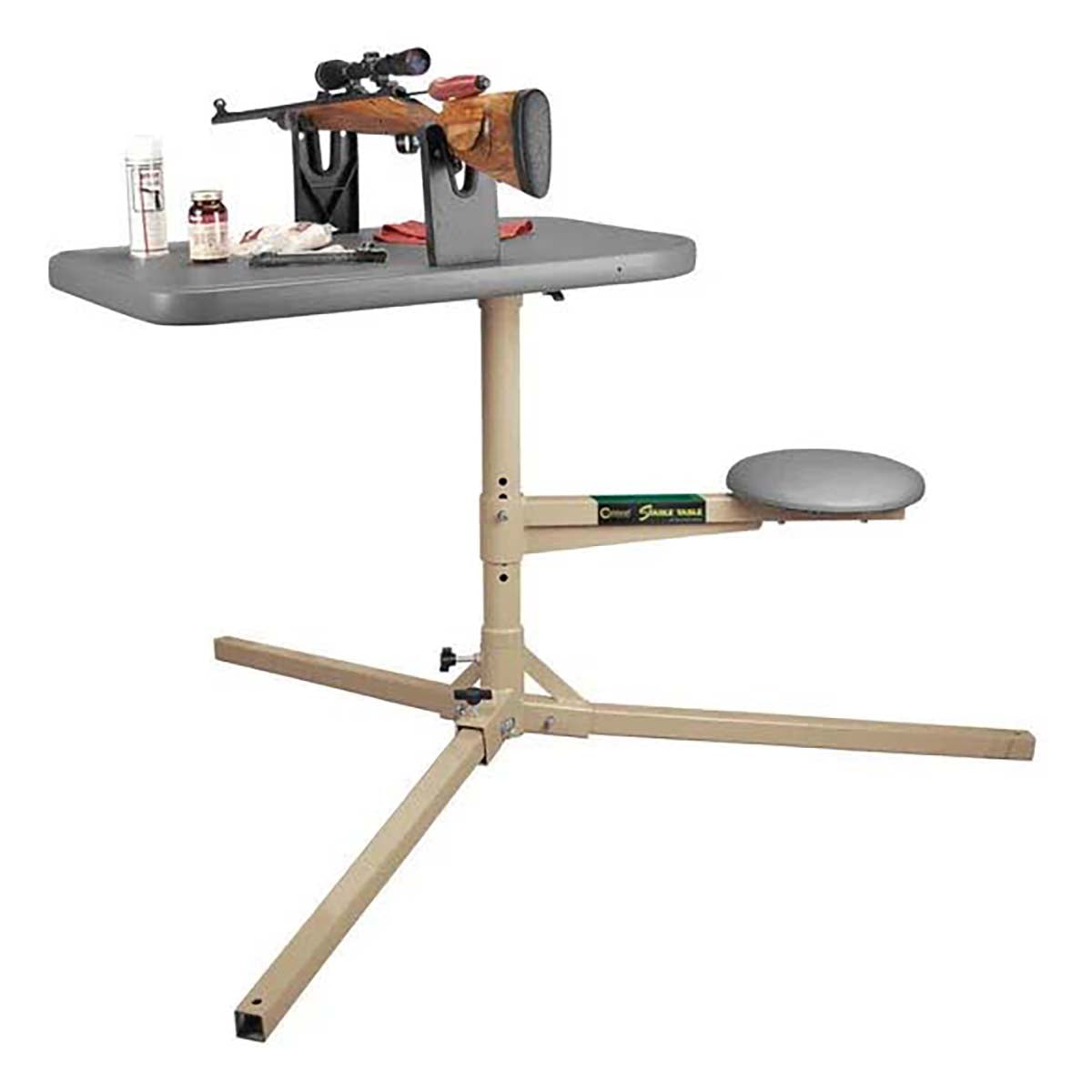 Caldwell Stable Table with Ambidextrous Design, 360 Degree Rotation and Weatherproof Synthetic Top and Seat for Outdoor, Range, Shooting and Cleaning