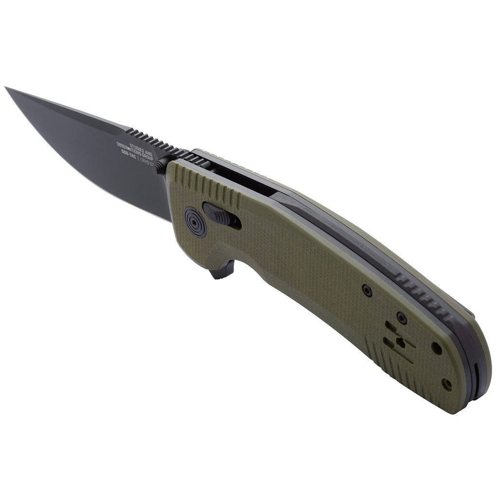SOG TAC XR Professional Folding Knife | 3.4" D2 Tool Steel Blade & Ultra-Grip G10 Handle | Single-Handed Ambidextrous Use, OD Green