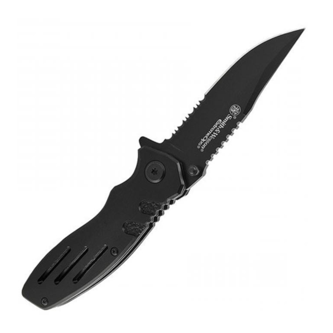 Smith & Wesson Accessories Extreme Ops SWA24S 7.1in S.S. Folding Knife with 3.1in Serrated Clip Point Blade and Aluminum Handle for Outdoor, Tactical, Survival and EDC