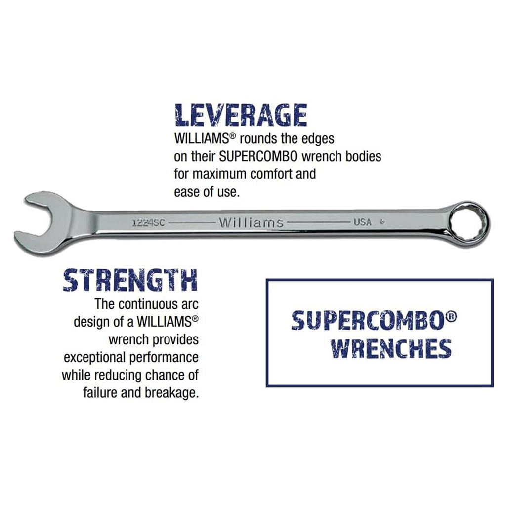 Williams MWS-18A Combination Wrench Set, 18 Piece 7mm-24mm High Polish Chrome