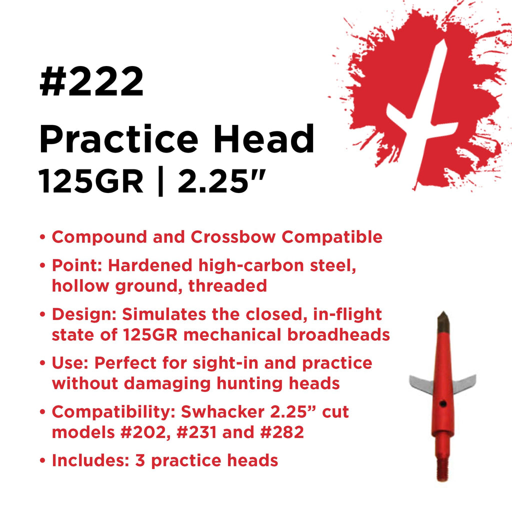 Swhacker #222 Practice Head (Pack of 3), Red, 2.25"/125 Grain