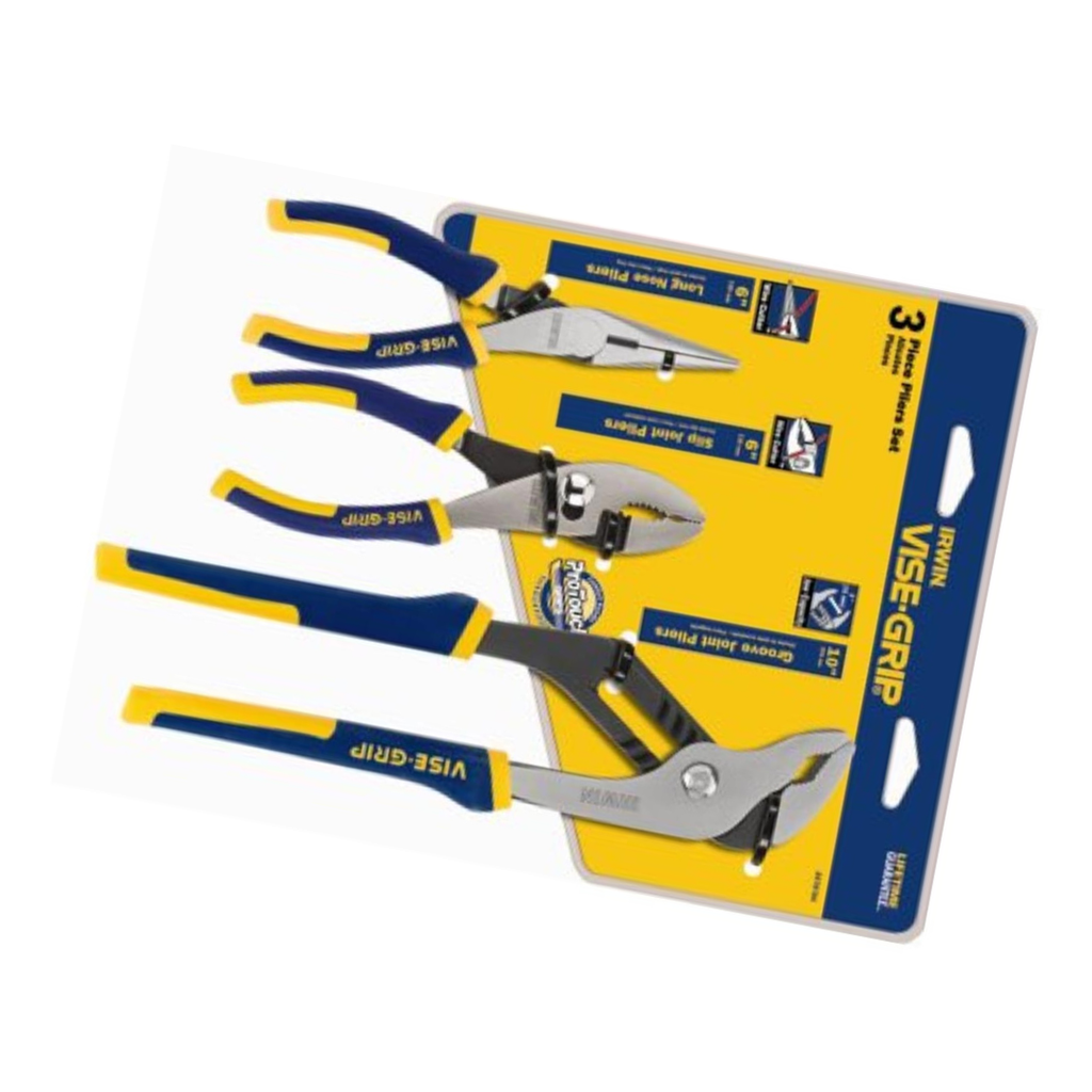 3 PIECE PRO PLIER SET(6"LONG NOSE& SLIP/10" GROO