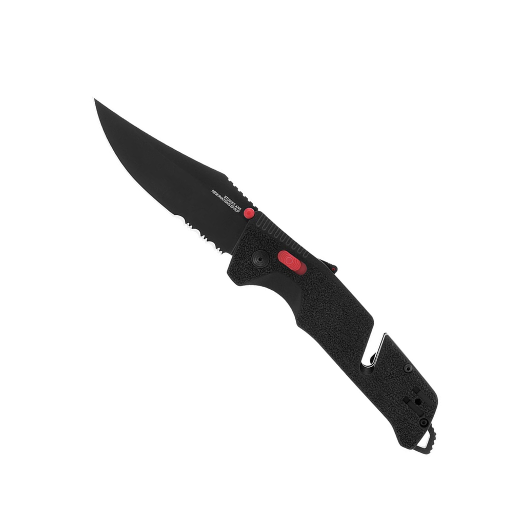 SOG Trident at Ambidextrous Professional Partially Serrated Folding Knife | Heat-Treated CRYO D2 Stainless Steel Blade, Black/Red