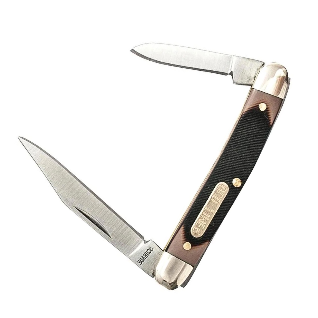 Old Timer 104OTCP Small Canoe 4.7in Stainless Steel Traditional Folding Pocket Knife with Clip Point and Drop Point Blades, Sawcut Handle, and Convenient Size for EDC, Camping, Hunting, One Size,Black