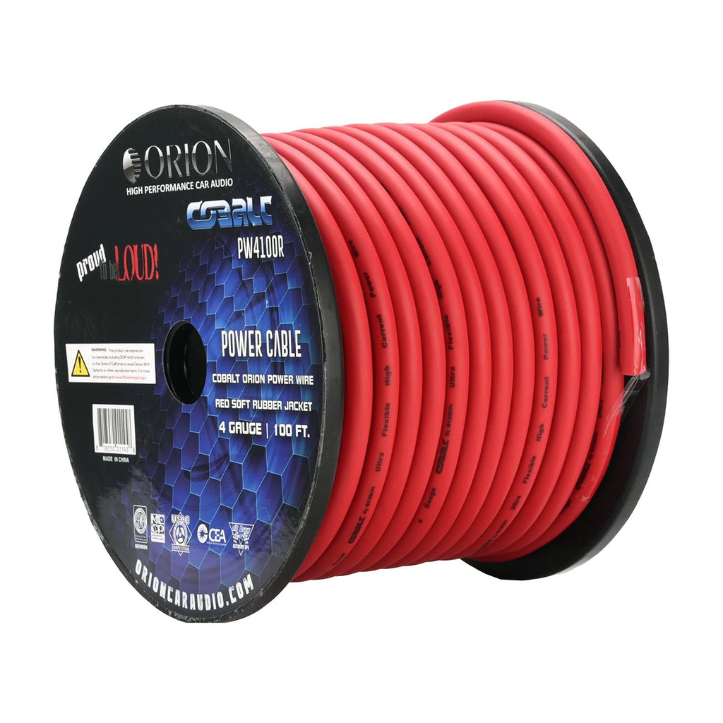 Orion Cobalt PW4100R 4 Gauge Wire (100ft) Copper Clad Aluminum CCA - High Powered Car Audio/Amplifier Power & Ground Cable, Battery Cable, Home Speaker Stereo, Welding Battery, RV Trailer Wiring