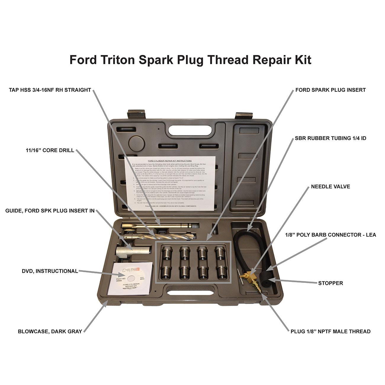 CalVan Tools 38900 Two Valve Ford Triton Tool Kit - Foolproof Repair System, Spark Plug Thread Repair Kit. Tools and Equipment