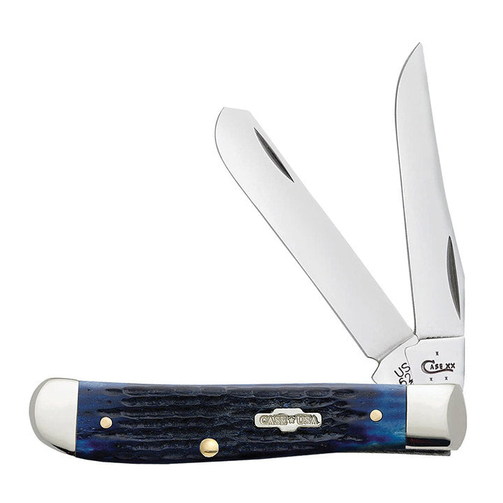 Case WR XX Pocket Knife Blue Jigged Bone Mini Trapper Item #2838 - (6207 SS) - Length Closed: 3 1/2 Inches