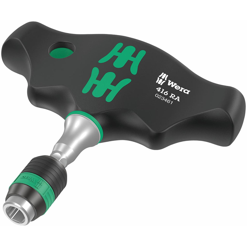 Wera 416 RA Ratcheting T‑Handle Bitholding Screwdriver with Rapidaptor Quick‑Release Chuck – 1/4″ x 45 mm